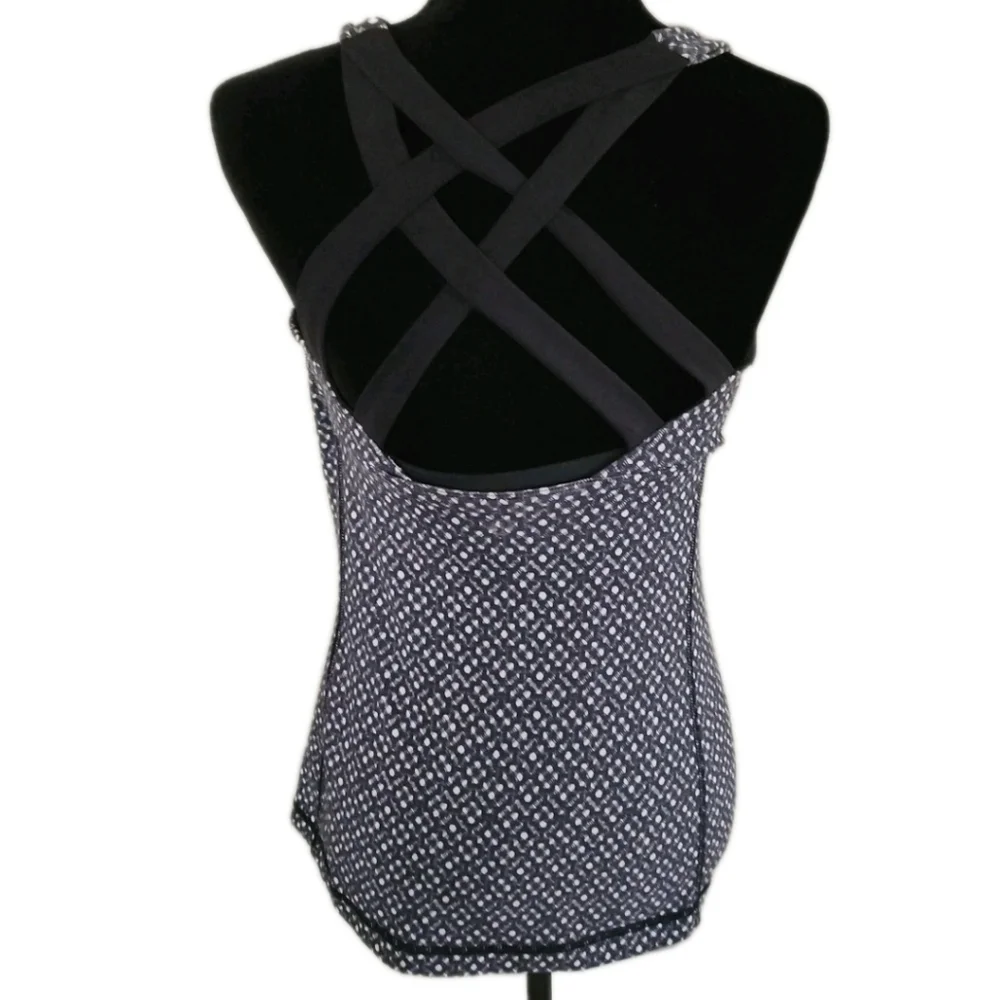 Lululemon Womens Black And White Geometric Print Strappy Back Enhearten Tank 8